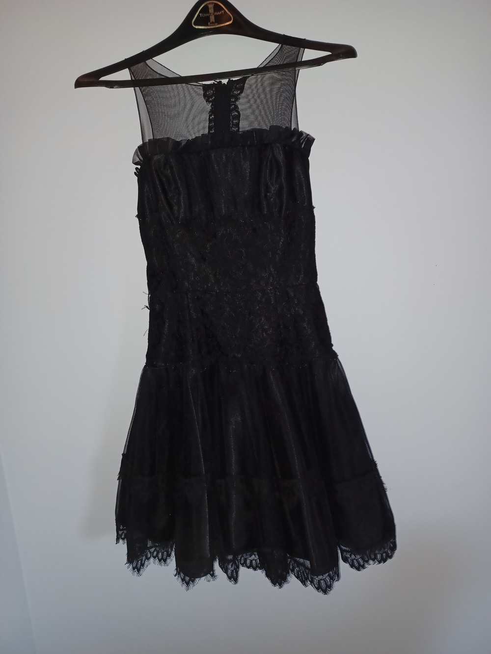 Jessica McClintock Black Lace & Mesh Tiered Mini Dress
